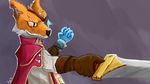  2016 absurd_res anthro aquaticas canine clothed clothing eye_patch eyewear fox hi_res male mammal melee_weapon reynardo simple_background solo sword weapon 