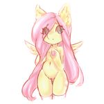  2016 anthro clothing equine feathered_wings feathers female fluttershy_(mlp) friendship_is_magic hair legwear long_hair looking_at_viewer mammal my_little_pony navel pegasus pink_hair simple_background solo thigh_highs tolsticot translucent_hair white_background wings 