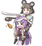  animal_ears bait bunny_ears carrot carrying commentary_request dowsing_rod highres multiple_girls nazrin no_pupils peroponesosu. red_eyes reisen_udongein_inaba shoulder_carry touhou white_background 
