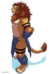  2016 anthro blue_eyes brown_fur clothed clothing digitigrade feline fur lion male mammal mane markings negger simple_background solo standing tan_fur tribal_markings white_background white_fur 