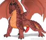  2018 animal_genitalia animal_penis claws dragon edit erection feral male membranous_wings muscular nude penis ragnir red_and_black_body red_scales scales scalie simple_background slit solo spelunker_sal spikes western_dragon wings yellow_eyes 