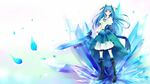  1girl blue_hair boots crystal dress female fujishiki_aiko highres long_hair original purple_eyes skycrystali solo sword weapon 