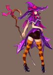 3gs elsword hallow_witch_(elsword) hat highres long_hair multicolored multicolored_clothes multicolored_legwear pink_eyes pink_hair shorts solo staff striped striped_legwear witch witch_hat 