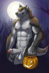  abs anthro badcoyote balls biceps candy canine coyote digitigrade erection food fruit full_moon grin halloween holidays humanoid_penis looking_at_viewer male mammal moon muscular nipples nude penis pubes pumpkin simple_background solo standing uncut vein veiny_penis wolf 