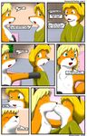  anthro blonde_hair blush brother canine clothed clothing comic female fox hair incest kissing kitsune_youkai male mammal sibling sister text topless 