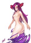  3gs absurdres ass breasts elsword enraged_manifestation hair_over_one_eye highres horns long_hair monster_girl nude personification purple_eyes purple_hair sharp_teeth small_breasts solo teeth 