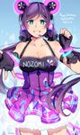  2016 animal_ears aqua_eyes artist_name breasts cleavage collarbone dated dress fake_animal_ears fingerless_gloves gloves happy_birthday headset large_breasts love_live! love_live!_school_idol_festival love_live!_school_idol_project open_hand outstretched_hand purple_dress purple_gloves purple_hair signature smile solo suikka toujou_nozomi twintails 