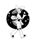  bag boots eunnieboo fingerless_gloves from_side full_body gloves greyscale handbag hat lipstick makeup monochrome original rock see-through short_hair skirt solo star star-shaped_pupils symbol-shaped_pupils witch_hat 