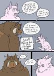  angry anthro boar brown_eyes brown_fur canine comic dialogue duo fox front_view fur looking_away male mammal nipples okadu pink_eyes pink_fur porcine side_view speech_bubble tusks yelling 