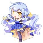  blue_hair blush chibi dress eyelashes full_body halterneck long_hair quad_tails rotbohne solo starry_sky_print stellated_octahedron vocaloid wand xingchen yellow_eyes 