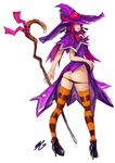  3gs ass blush elsword hallow_witch_(elsword) hat highres long_hair multicolored multicolored_clothes multicolored_legwear open_mouth panties pink_eyes pink_hair solo staff striped striped_legwear underwear witch witch_hat 