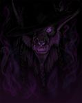  anthro beard braided_hair canine clothing facial_hair fur glowing glowing_eyes hair hat headwear magic magic_user mammal notanotheralex_(artist) open_mouth shadow simple_background smoke solo teeth video_games warcraft were werewolf worgen 