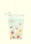  bad_pixiv_id balloon bubble cherry commentary_request cup drinking_glass drinking_straw eighth_note food fruit jellyfish musical_note no_humans original r. revision simple_background solo star strawberry 