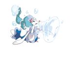  blue_hair fangs gen_7_pokemon highres long_hair no_humans official_art pink_nose pokemon pokemon_(creature) primarina solo sugimori_ken white_skin 