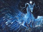  ambiguous_gender blue_eyes blue_feathers blue_scales claws dragon feathered_dragon feathers feral isvoc scales solo traditional_media_(artwork) 