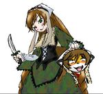  blade blood brown_hair dead female furry heterochromia knife rozen_maiden suiseiseki 