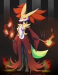  anthro big_ears breasts canine cladz delphox female fox fur inner_ear_fluff lips mammal nintendo pok&eacute;mon r-mk red_eyes red_fur solo standing video_games white_fur yellow_fur 