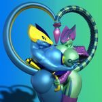  3d_(artwork) android anthro blue_skin boob_on_boob buttplug cyber_dragon dickgirl digital_media_(artwork) dragon female green_skin hug idsaybucketsofart intersex leviathan-29 machine reptile robot scalie sex_toy tattoo tribal_tattoo vera-01 