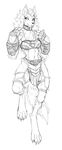  anthro armor canine claws clothing collar digitigrade fangs female greyscale guoh mammal midriff monochrome sketch smile solo toe_claws unconvincing_armor wolf 