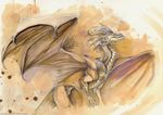  ambiguous_gender claws dragon feral horn isvoc membranous_wings scales solo spines teeth traditional_media_(artwork) wings yellow_scales yellow_skin 