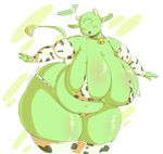  ? abstract_background anonymoo anthro bald belly big_belly big_breasts big_butt bikini blush bovine breasts butt cattle cleavage clothed clothing colored cowbell digital_media_(artwork) english_text eyeless female green_skin horn huge_breasts jewelry mammal navel necklace open_mouth overweight sirmasterdufel sleeves solo standing swimsuit text thick_thighs wide_hips 