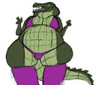  belly big_belly big_breasts bikini breasts butt clothing crocodile crocodilian dickgirl intersex legwear overweight reptile saltwater_crocodile scalie smile solo swimsuit teeth thick_thighs thigh_highs toxicempress3 trans_girl wide_hips 