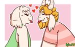  &lt;3 absurd_res asgore_dreemurr beard boss_monster caprine duo facial_hair fangs fur goat hi_res horn long_ears mammal ryllcat21 simple_background stripes tongue toriel undertale video_games white_fur 