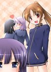  4girls bare_legs bottomless long_sleeves multiple_girls naked_track_jacket no_panties no_pants nude saki takakamo_shizuno 