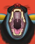  2016 3ds ambiguous_gender black_fur blue_fur english_text fangs feline feral fur gamemaniac hi_res luxray mammal nintendo nude open_mouth pok&eacute;mon red_background red_nose sharp_teeth simple_background solo teeth text video_games watermark yellow_fur 