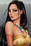  absurdres artist_name black_hair blush breasts brown_eyes cleavage dark_skin highres jewelry large_breasts lips long_hair looking_at_viewer mari945 necklace pocahontas pocahontas_(disney) red_lips sidelocks solo tattoo upper_body very_long_hair 