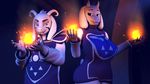  2016 3d_(artwork) anthro asriel_dreemurr big_breasts boss_monster breasts caprine claws clothing digital_media_(artwork) female fire goat horn inside jewelry long_ears looking_at_viewer magic male mammal markings mature_female mother mother_and_son necklace parent red_eyes son source_filmmaker toriel undertale video_games yamimarik1994 