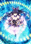  absurdres black_hair breasts cleavage date_a_live dress floating_hair full_body gloves highres holding holding_sword holding_weapon long_hair looking_at_viewer medium_breasts purple_eyes solo sword tsunako weapon yatogami_tooka 