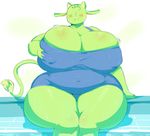  ? anonymoo bald belly big_belly big_breasts blush bovine breasts cattle cleavage clothed clothing colored digital_media_(artwork) eyeless female green_skin hand_on_breast happy horn huge_breasts invalid_tag jiggle mammal navel overweight simple_background sirmasterdufel sitting smile solo swimming_pool swimsuit thick_thighs tight_clothing white_background wide_hips 