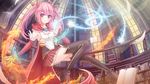  book breasts elbow_gloves fire gloves long_hair original pink_eyes pink_hair skirt sunimu twintails 