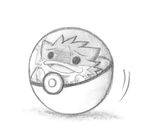  colored_pencil_(medium) commentary_request dainamitee eyebrows greyscale guinea_pig inazuma_(kantai_collection) kantai_collection monochrome no_humans o_o open_mouth plasma-chan_(kantai_collection) poke_ball pokemon sketch traditional_media 