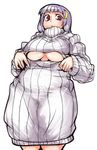  :o alternate_costume blush breasts commentary_request contemporary cowboy_shot crescent crescent_hair_ornament dress fat hair_ornament hairclip hiro_(h-net) large_breasts long_hair long_sleeves looking_at_viewer meme_attire open-chest_sweater patchouli_knowledge plump purple_hair red_eyes ribbed_dress ribbed_sweater shirt_pull solo sweater sweater_dress thick_thighs thighs touhou turtleneck underboob 