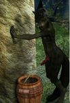  3d_(artwork) animal_genitalia anthro digital_media_(artwork) fur hair male mammal nude omorashi peeing penis saberjackal_(artist) solo standing urine watersports 