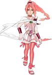  bracelet cloack dress earrings feet final_fantasy jewelry legs legwear long_hair no_bra official_art pink_hair ponytail porom sandals see-through striped_legwear toes walking 