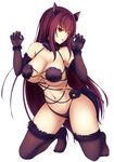  alternate_color animal_ears ass_visible_through_thighs breasts castle cleavage cosplay dangerous_beast elbow_gloves euforia fate/grand_order fate_(series) full_body gloves halloween_costume kneeling large_breasts legs long_hair looking_at_viewer mash_kyrielight mash_kyrielight_(cosplay) navel night purple_gloves purple_hair purple_legwear red_eyes scathach_(fate)_(all) scathach_(fate/grand_order) simple_background solo thighhighs thighs very_long_hair white_background wolf_ears 