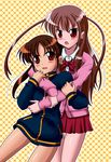 2girls atarashi_ako bare_legs female long_sleeves multiple_girls saki school_uniform skirt takakamo_shizuno uniform 