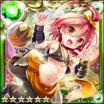  .hack//g.u. 1girl :d ahoge bow brown_pants flat_chest gem guilty_dragon hair_bow kanipanda looking_at_viewer midriff navel open_mouth pants red_eyes red_hair short_hair smile solo star tattoo wrist_guards yellow_bow yowkow_(.hack//) 