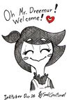  &lt;3 anthro apron avian beak blush cheerie clothing dialogue dreemurr_reborn english_text eyelashes eyes_closed female hair happy name_tag smile solo soulcentinel text undertale video_games 