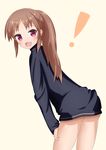  1girl bare_legs bottomless female long_sleeves naked_track_jacket no_panties no_pants saki simple_background solo takakamo_shizuno 