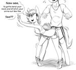  2016 anthro black_and_white clothing dialogue duo english_text equine fan_character female horse male mammal monochrome my_little_pony navel nobody_(oc) pony pose replica_(artist) text 