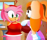  ! amy_rose anthro big_breasts breasts cleveage clothing embarrassed female fur gloves hedgehog huge_breasts hyper lagomorph mammal nipples pink_fur rabbit slickehedge smile sonic_(series) surprise vanilla_the_rabbit 