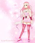  alternate_hairstyle bracelet cloack dress earrings feet final_fantasy flower jewelry legs legwear long_hair no_bra pink_hair porom sandals see-through striped_legwear toes 