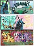  2016 applejack_(mlp) blonde_hair changeling comic cutie_mark dialogue earth_pony english_text equine female feral friendship_is_magic group hair hooves horn horse lyra_heartstrings_(mlp) mammal multicolored_hair my_little_pony outside pink_hair pinkie_pie_(mlp) pony queen_chrysalis_(mlp) shrabby text twilight_sparkle_(mlp) two_tone_hair unicorn vore 
