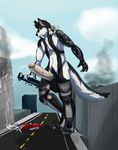  anthro canine cum cum_string cybernetics cyborg duo erection feline female humanoid_penis hyper hyper_penis machine macro male mammal mynerva outside penis standing 