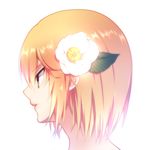  bangs bei1997 blonde_hair bob_cut camellia close-up eyebrows eyebrows_visible_through_hair face flower from_side hair_flower hair_ornament hunter_x_hunter kurapika leaf male_focus parted_lips profile shiny shiny_hair simple_background solo white_background white_flower yellow_eyes 