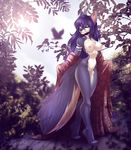  2016 4_toes anthro areola black_nose blue_hair breasts canine clothing dress eyebrows eyelashes eyes_closed female fluffy fluffy_tail hair leaves long_hair mammal navel nipples orivarri pussy signature solo standing toes undressing 